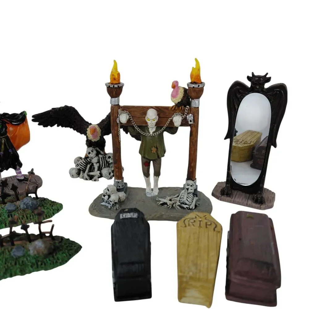 Lemax Spooky Town Tortured Soul Figures Fence Pieces Grim Reaper Vulture Coffins